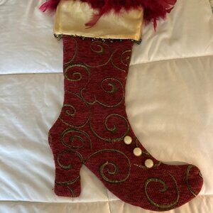 LADIES CHRISTMAS STOCKING WITH FAUX FEATHERS